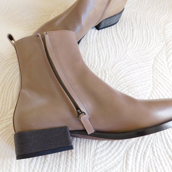 New Brunello Cucinelli monili heel Chelsea boot tan leather ankle booties 39 NWT - Picture 7 of 16